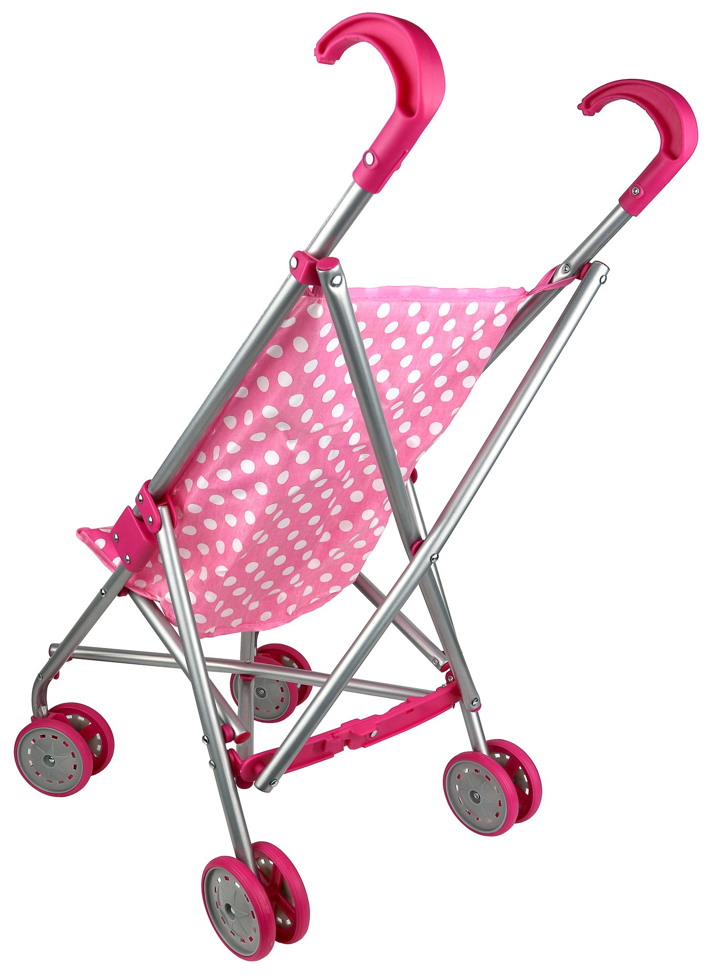 Baby Doll Stroller Pink Polka Dots Foldable Swivel Wheels Little Girl