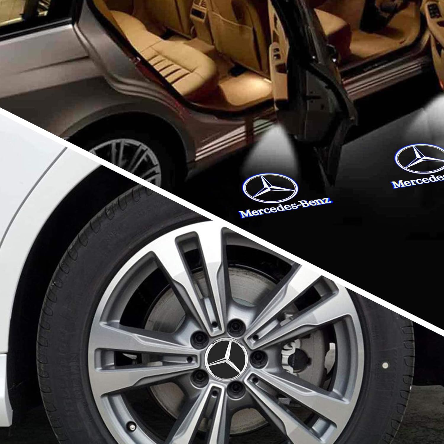 Seamuing 4pcs For Mercedes Center Caps Wheel Hub Centre Cover 75mm 3 Inch Black Emblem Badge Sticker Raised Star Wheel Rim Insert Caps Fit For Mercedes Benz All Models With 2 Car Door Projector