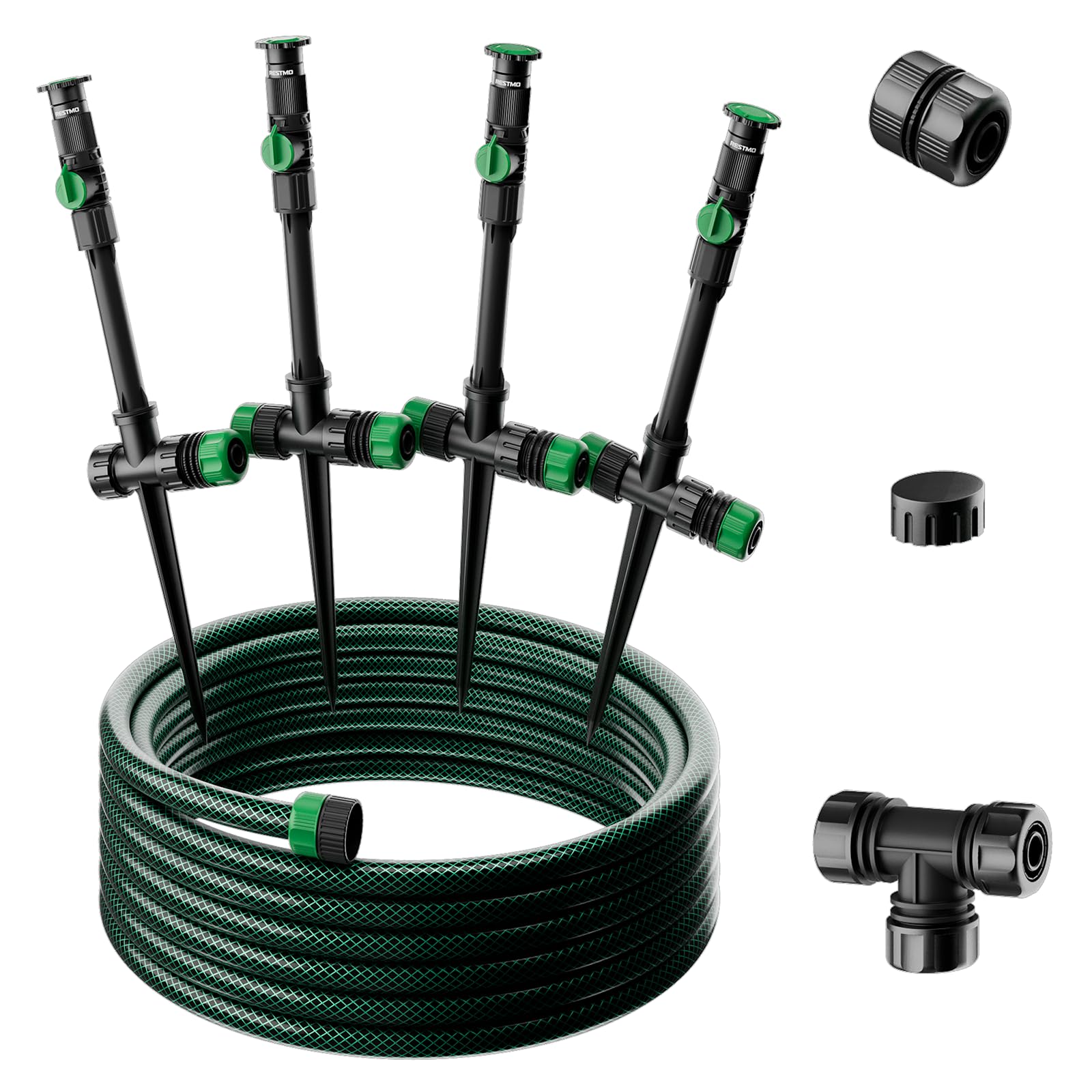 Photo 1 of RESTMO Flexible Sprinkler System, Above Ground DIY Irrigation Kit, Multi-Adjustable Lawn Sprinkler Set, Ideal for Plant and Flower Bed Watering, 50ft Garden Hose Included