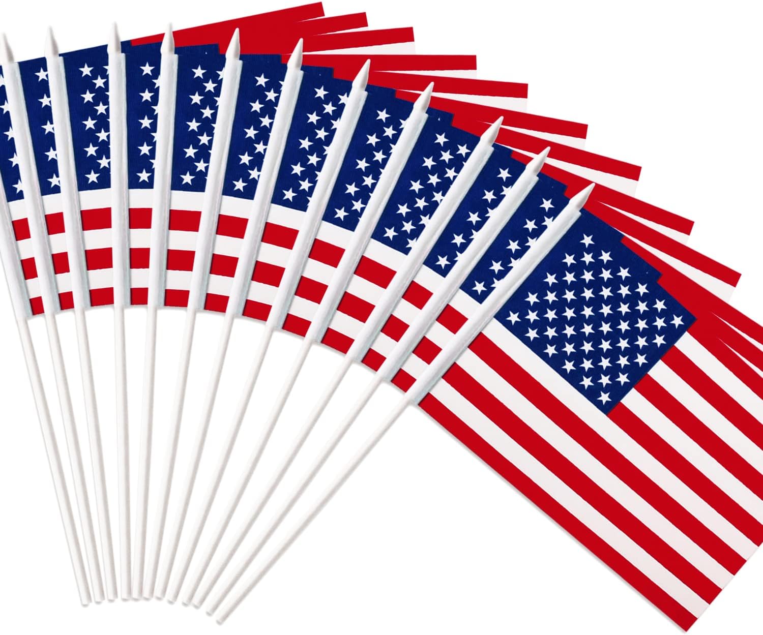 Flags - Anley USA United States Mini Flag 12 Pack - Hand Held Small Miniature American US Flags on Stick - Fade Resistant & Vivid Colors - 5x8 Inch with Solid Pole & Spear Top