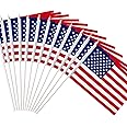 Anley US National United States Mini Flag 12 Pack - Hand Held Small Miniature American Flags on Stick - Fade Resistant & Vivid Colors - 5x8 Inch with Solid Pole & Spear Top