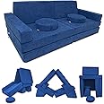 Mod Blox 10 Piece Soft Modular Kids Play Couch for Boys and Girls｜Child Sectional Fort Building Sofa for Toddlers Playroom with Microsuede Covers and High Density Convertible Foam Cushions (Navy Blue)