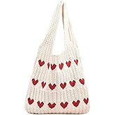 YISHATIER Women's Crochet Tote Bags Boho Tote Bags Heart-shaped Beach Handbags Knit Vacation Aesthetic Casual Love Hobo Bags