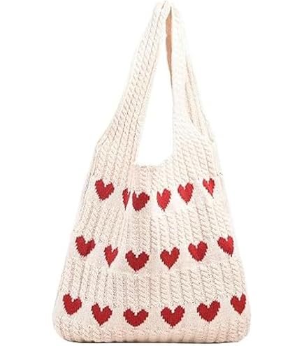 Amazon.com: Pokn Heart Crochet Tote Bag Cute Purse for Women