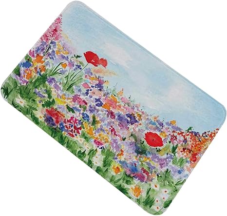Amazon 水彩花 玄関マット 草と花の愛のイラストプリント 70x1cm カスタムベーシック バスマット 屋内 玄関 トイレ キッチンマット 赤緑紫の花の夏の庭 浴室足ふきマット ホーム キッチン オンライン通販