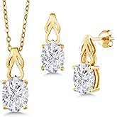 Gem Stone King Gemstone Birthstone Pendant and Earrings Jewelry Set for Women | 18K Yellow Gold Plated Silver | Oval 9X7MM | 18 Inch Chain | Fine Jewelry Gifts