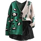 SHENHE Women's Color Block Button Down Animal Print Cardigan V Neck Leopard Sweater Coat