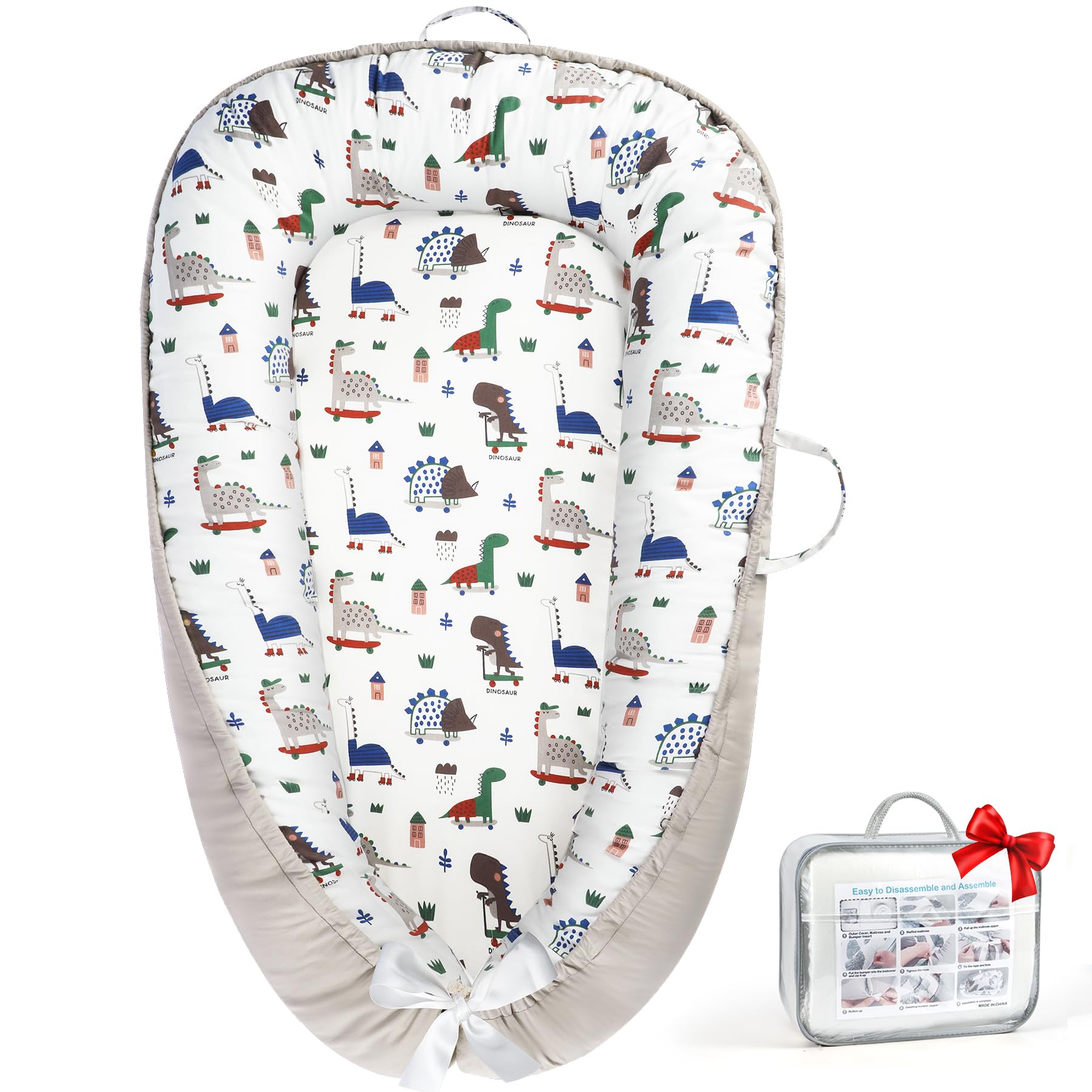 Photo 1 of Baby Lounger - Baby Lounger for Newborn 0-24 Months, Breathable Pure Cotton Baby Nest Lounger Cover, Baby Registry Newborn Essentials Gifts, Portable Floor Tummy Time Lounger for Home & Travel