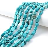 jodaying 6-8mm Natural Green Turquoise Nuggets Oval Free Tumbled Pebble Semi Precious Gemstone Loose Stone Beads Approx 15.5 inch for DIY Jewelry Making
