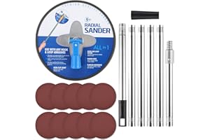 HLIMIOR Drywall Pole Sander, 9 Inch Round Pole Sander with 30-86 Inch Manual Adjustable Extension Pole for Dry Wall Ceiling Sanding Painting Includes 10 Pcs Sanding Sheets (80, 100, 120, 180, 240 Grit)