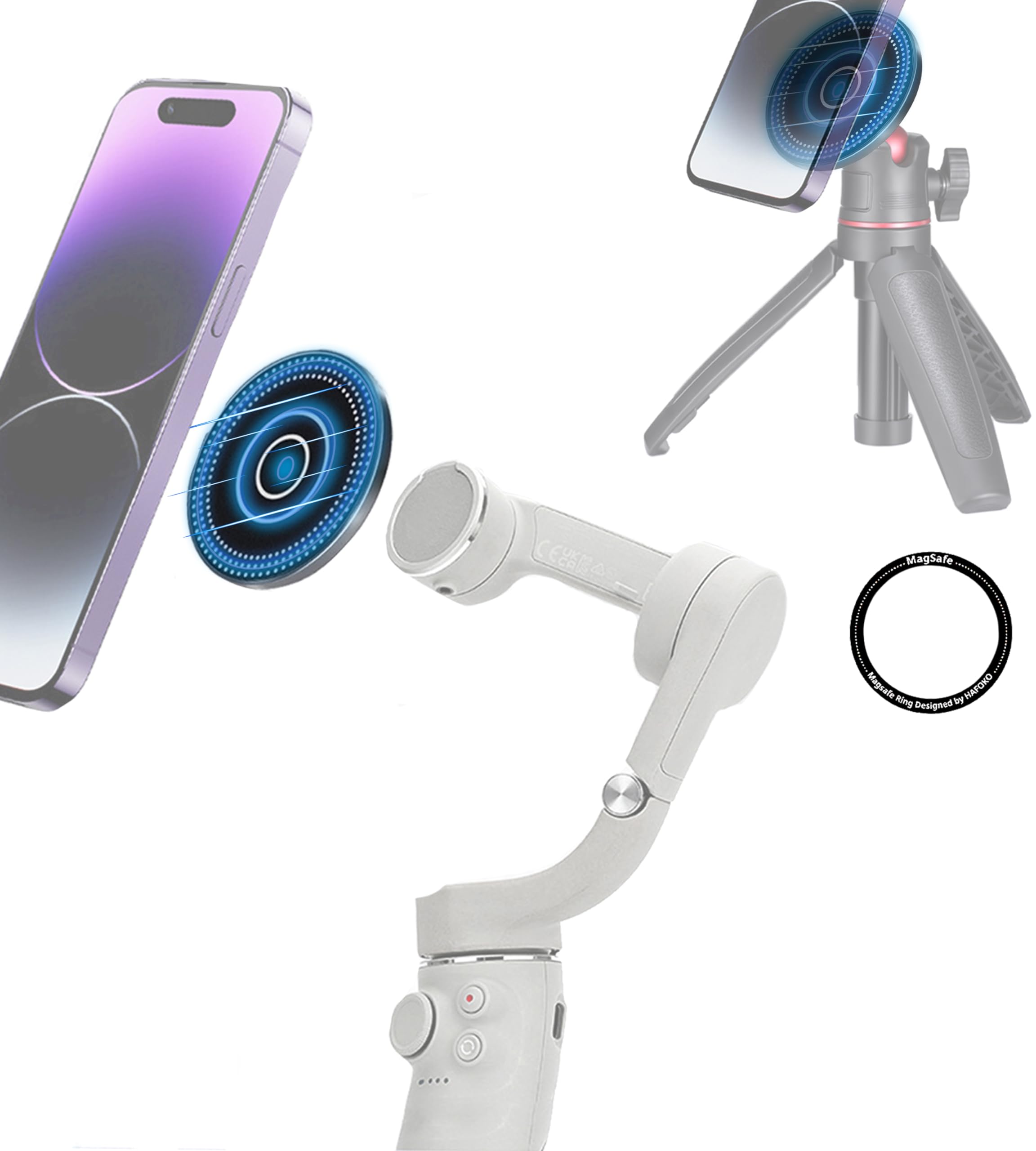 HAFOKO OM6 Magnetic Ring Holder Clamp Smartphone Tripod Adapter Mount with 1/4" Hole Compatible for DJI OM 6 / OM 5 / OM 4 /OM 4 SE Gimbal Stabilizer