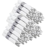 Joyido 400PCS Pre Rolled Silver Plastic Silverware Sets - Heavy Duty Silver Cutlery - Include 100 Pack Wrapped Disposable Utensils with Napkins for Parties & Dinners & Weddings