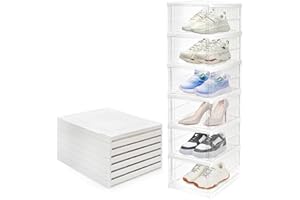Hedume 6 Pack Clear Shoe Boxes Stackable, Drop Front Shoe Storage Box, No Assembly Plastic Shoe Organizer Storage Bin with Do