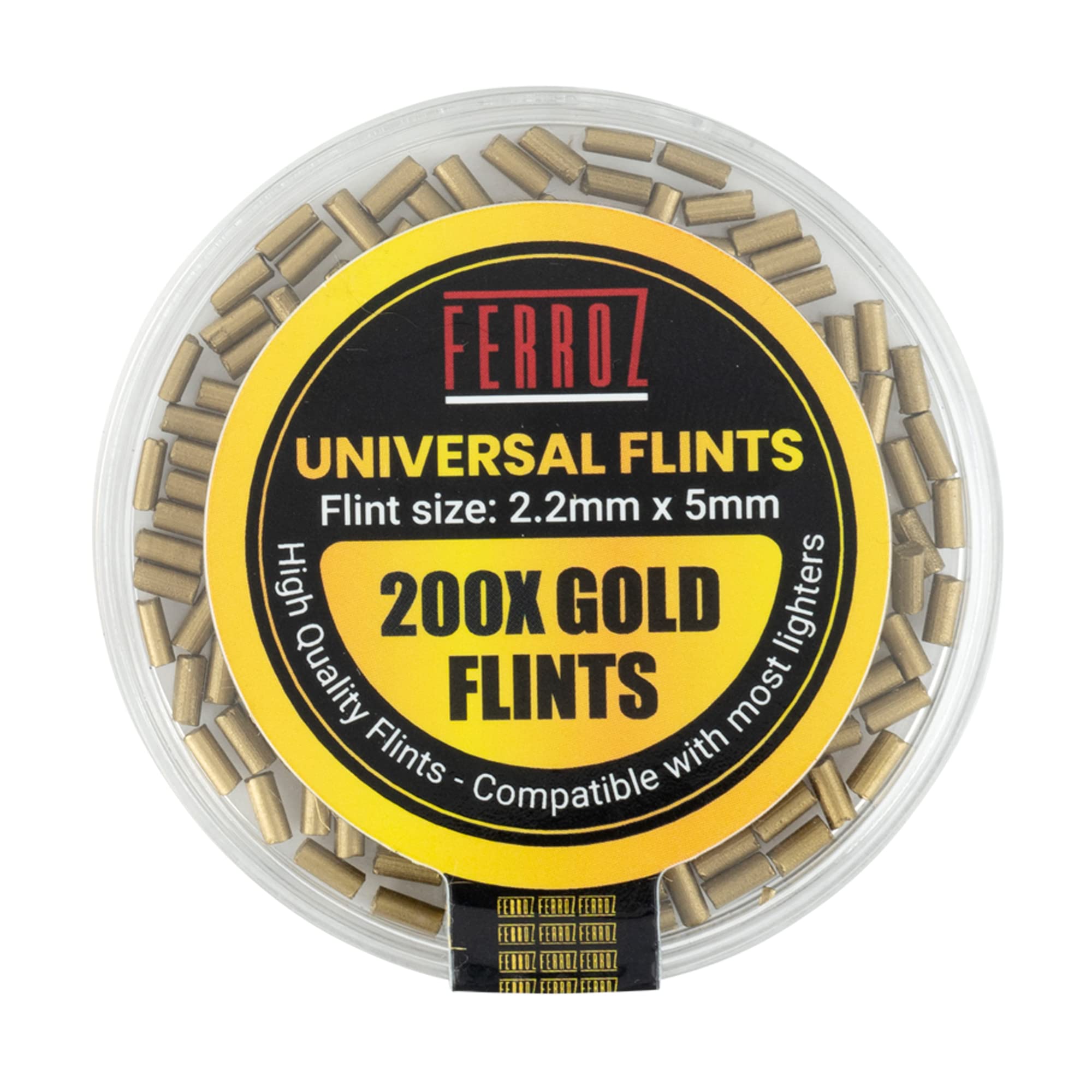 FERROZ Universal Lighter Flints - Replacement Flint Compatible with Most Lighters (Gold, 200)