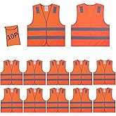 Lavori-AK Orange Safety Vests 10 Pack,Reflective High Visibility Construction Working Vest for Men,Woman,Pockets,Hi Vis Mesh and Neon Silver Strip