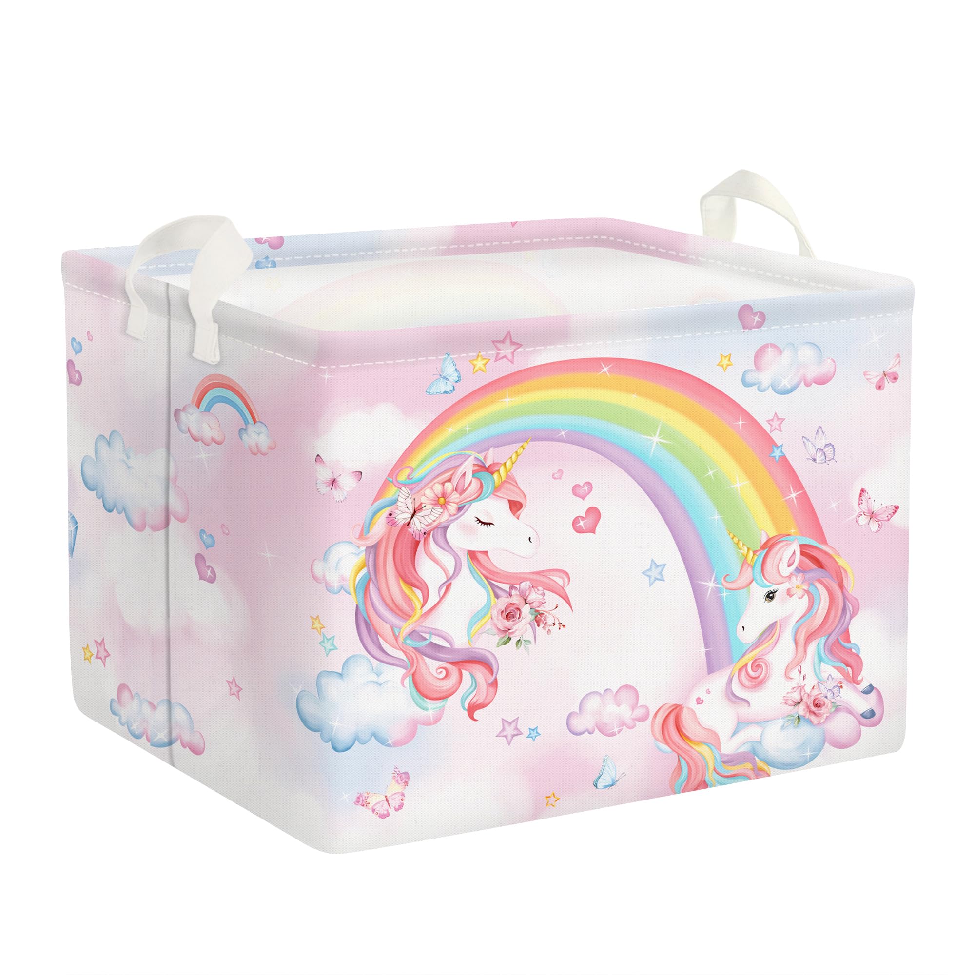 Clastyle Pink Unicorn Baby Laundry Hamper Collapsible Clothes Kids Storage Basket Waterproof Girls Toy Box for Nursery Room, Flower, 40x30x30 cm
