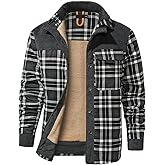 Gihuo Men's Long Sleeve Sherpa Lined Shirts Outdoor Warm Flannel Plaid Jacket Button Down Fleece Coats
