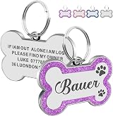 EDSG Personalised Dog Tag for Pets Engraved Stainless Steel Purple S Bone