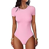 ANRABESS Women's Bodysuits Short Sleeve Crew Neck Slim Fit Casual Tops Ribbed Knit Soft Basic Tee Shirts Trendy Outfits 2026