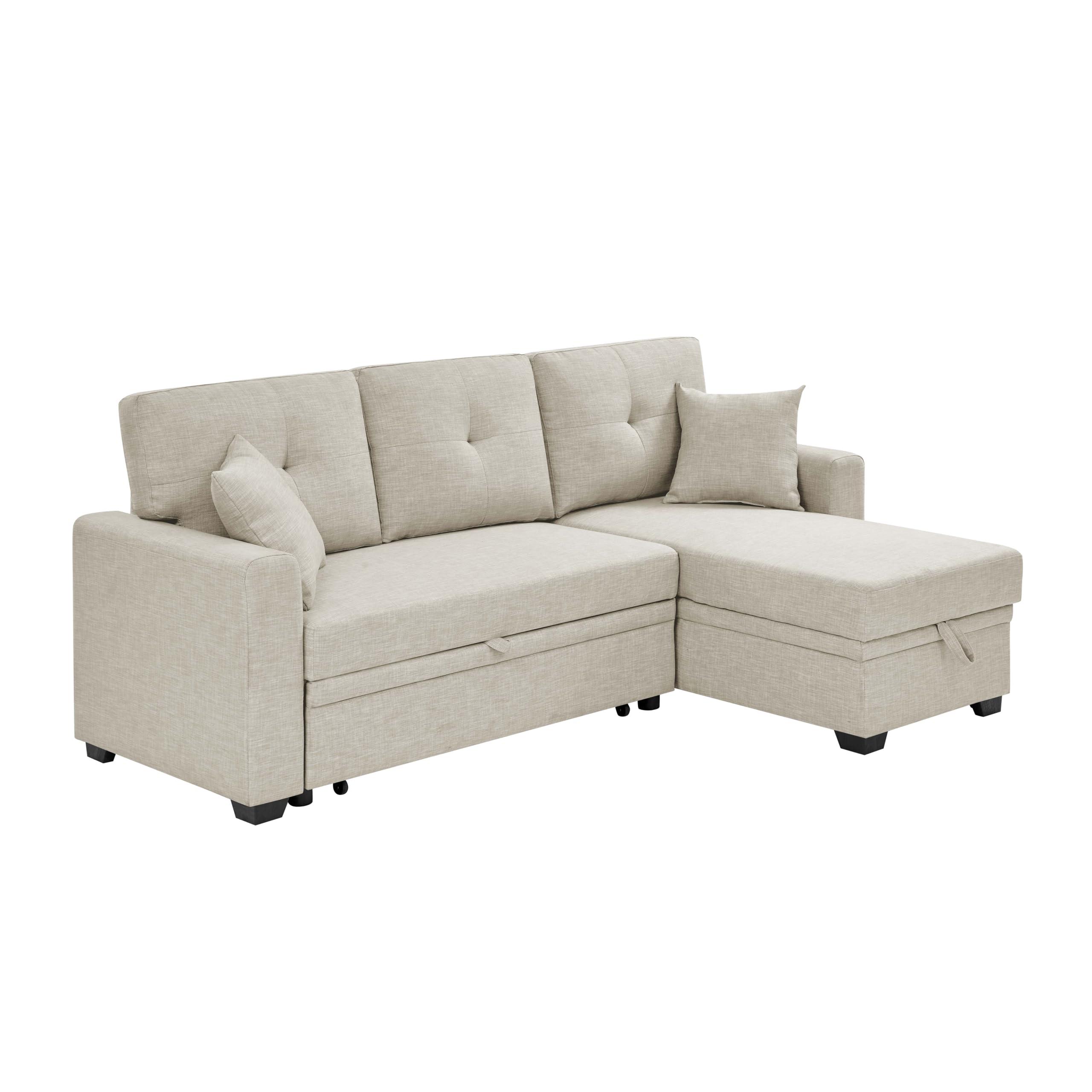 Photo 1 of *incomplete* 84 inch Sleeper Sectional Sofa Pull Out Couch Bed , L Shaped Tufted Linen Upholstered Convertible Sofa Corner Couch with Reversible Storage Chaise Pullout Sofabed w/ 2 Pillows for Living Room Office