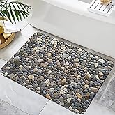 Rstick Pebble Stone Print Bathroom Rugs Non Slip Washable Cobblestone Pattern Bath Mat Small Rubber Backed Floor Mat 17"x24"