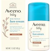 Aveeno Baby Daily Moisture Face Cream, Oat Enriched Moisturizing Cream for Babies&rsquo; Sensitive Facial Skin, Strengthens Skin&rsquo;s Moisture Barrier, Ultra-Hydrating, Non-Greasy, Fragrance-Free, 1.5 oz