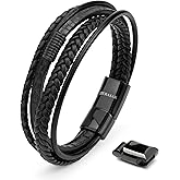 SERASAR | Premium Bracelet for Men in Genuine Black & Brown Leather | Magnetic Stainless Steel Clasp | Jewelry Box Included | Great Gift Idea