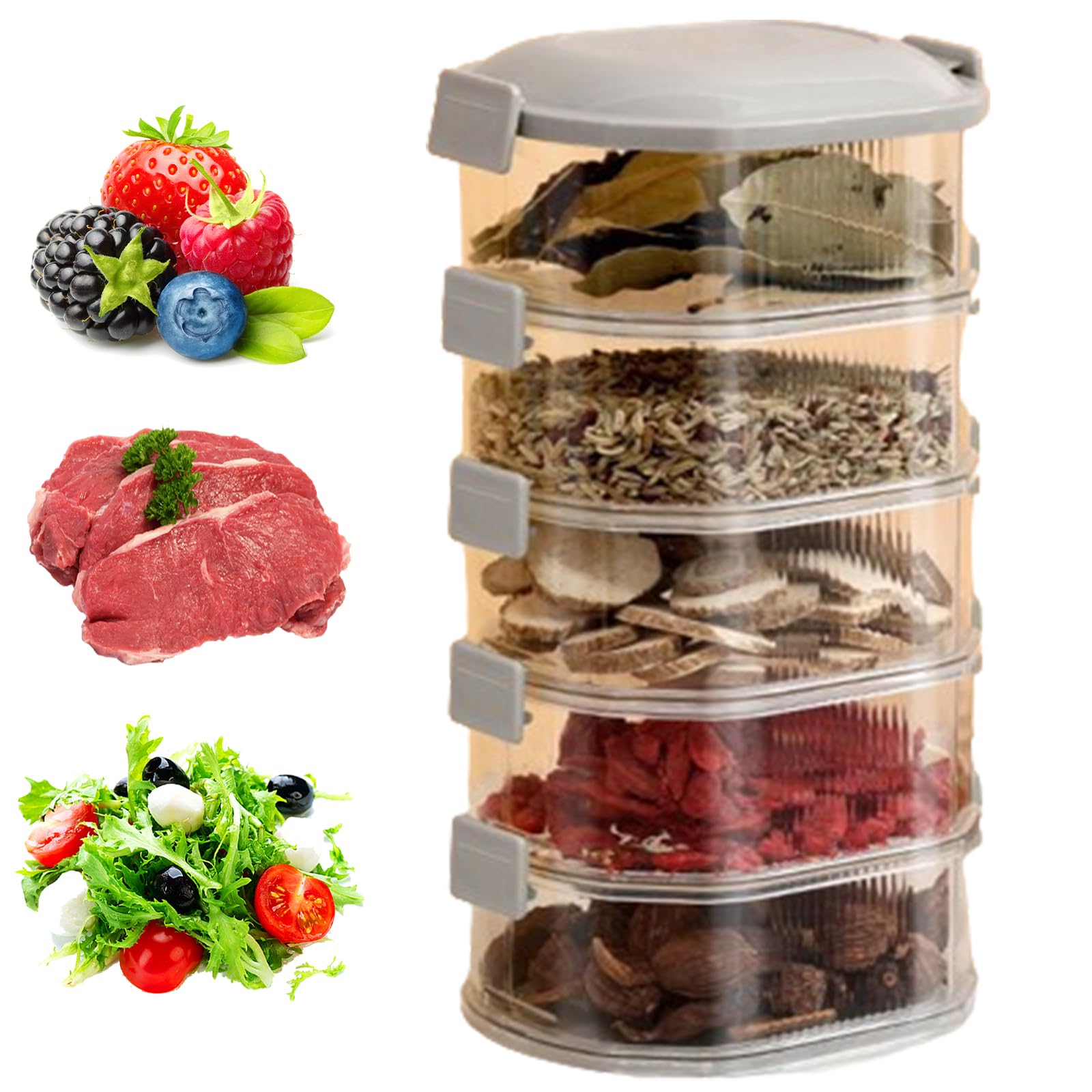 Photo 1 of Upgrade Multi-layered Seasoning Storage Box, Food Storage Containers with Lids Airtight, Transparent Spice Seasoning Storage Box, Food Grade Storage Box for Fruits, Vegetables, Lunch (Grey, 5 Layers)