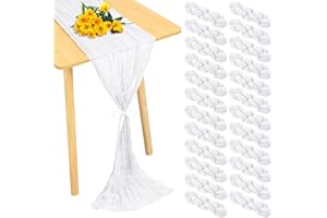 YMHPRIDE 24 Pack Cheesecloth Table Runner 20 x 120 inch Cheese Cloth Table Runner Bulk,Romantic Boho Sheer Gauze Fabric Table Runners for Wedding Reception,Party,Bridal Shower Table Decor(White)