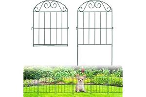 ADAVIN 10 Panels Collapsible Garden Fence Animal Barrier Fence,11Ft(L) x 24in(H) Green Rustproof Metal Wire Panel Border for Dogs Rabbits, Flower Edging for Landscape Patio Yard Outdoor Decor, Arched