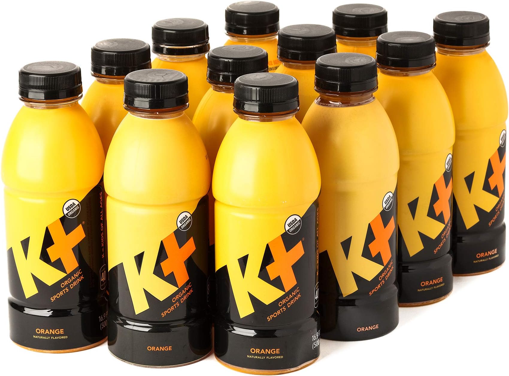 K+ Organic Sports Drink for Kids and Adults, All Natural Beverage with Vitamins and Coconut Water, Replenish Electrolytes and Boost Energy - Orange -16.9oz Pack of 12