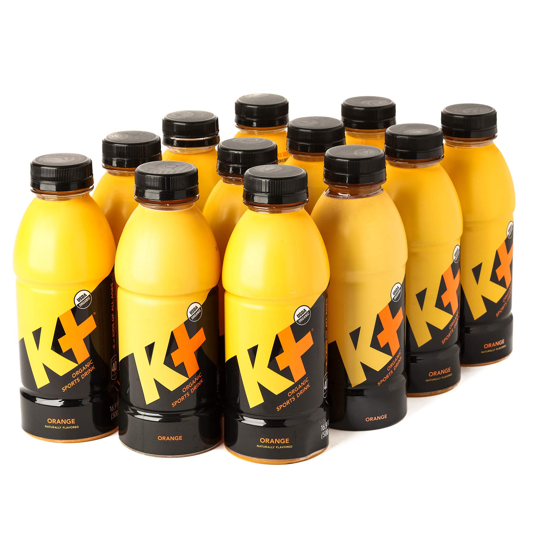 K+ Organic Sports Drink for Kids and Adults, All Natural Beverage with Vitamins and Coconut Water, Replenish Electrolytes and Boost Energy - Orange -16.9oz Pack of 12