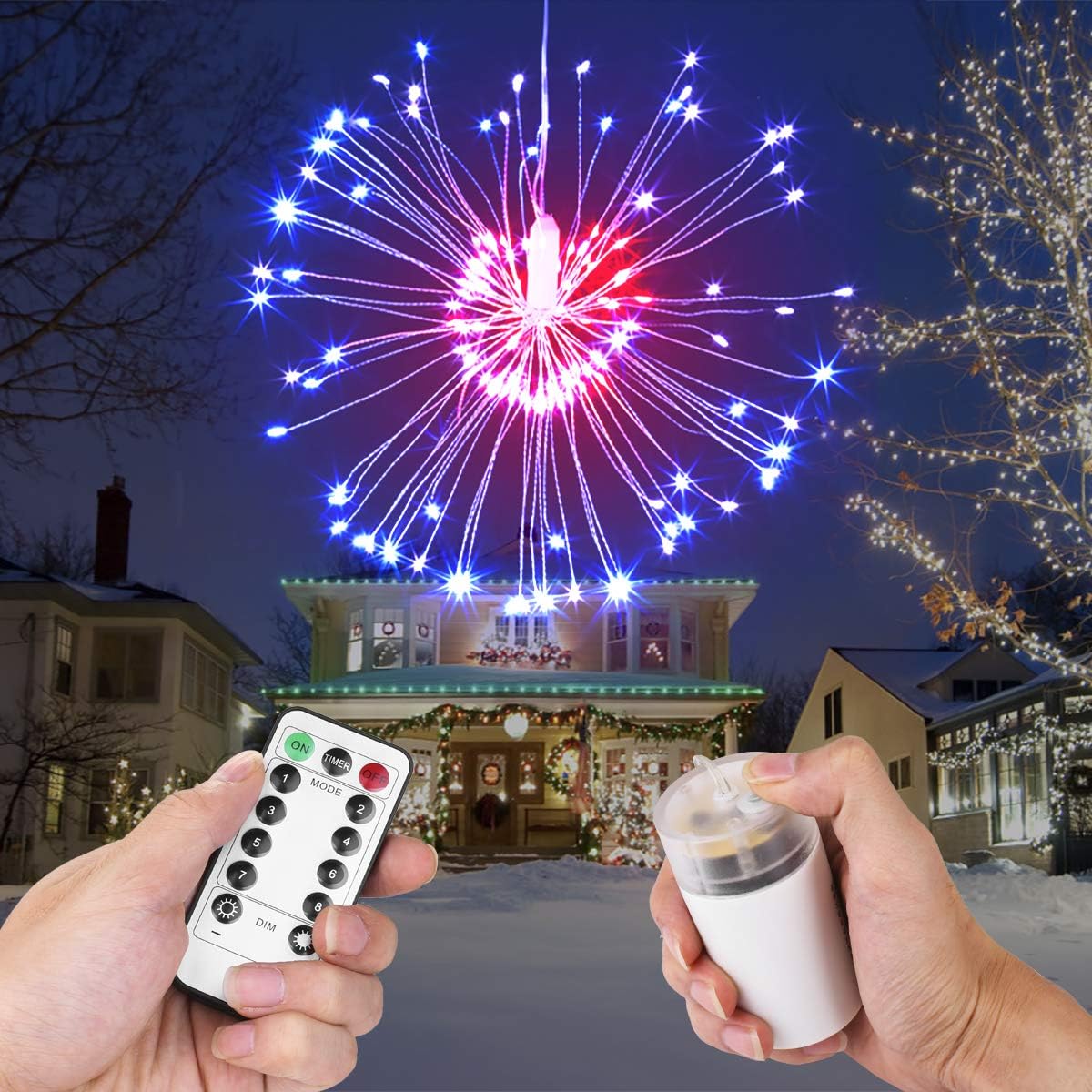 2 Pack LED Firework Lights 8 Modes Dimmable Fairy String Lights Remote