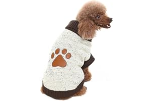 BINGPET Turtle Neck Dog Sweater - Brown Bone Pattern - Puppy Winter Warm Cloth for Small Medium Large Dogs