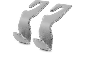 AMVOYOA Headrest Hooks for Car, Back Seat Organizer Gray Leather Hanger Holder Hook, for Hanging Purses and Bags and Coats, Pack of 2