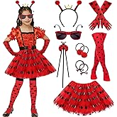 kawaarashi 10 PCS Women Ladybug Costume Accessories - Ladybug Headbands Glasses Striped Gloves Tights Tutu for Halloween World Book Week Dress up