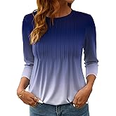 LOMON Women's 3/4 Length Sleeve Tops Crew Neck Dressy Casual Blouses Summer Tees Shirts