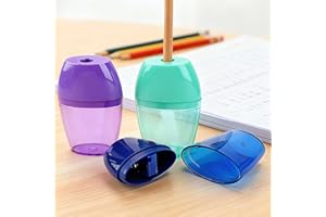 3 Pack Pencil Sharpener Set Purple Blue Green 1 Hole Manual Sharpener with Cover and Shavings Container