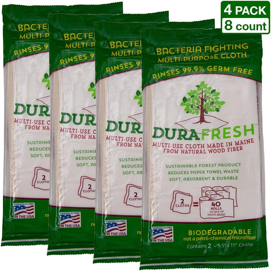 Durafresh Wood Fiber Cloth, Multipurpose Cleaning Eco Cloth, Constructed so Food Particles and Odor-Causing Germs can be Rinsed Away (8-Count)