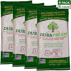 Durafresh Wood Fiber Cloth, Multipurpose Cleaning Eco Cloth, Constructed so Food Particles and Odor-Causing Germs can be Rinsed Away (8-Count)