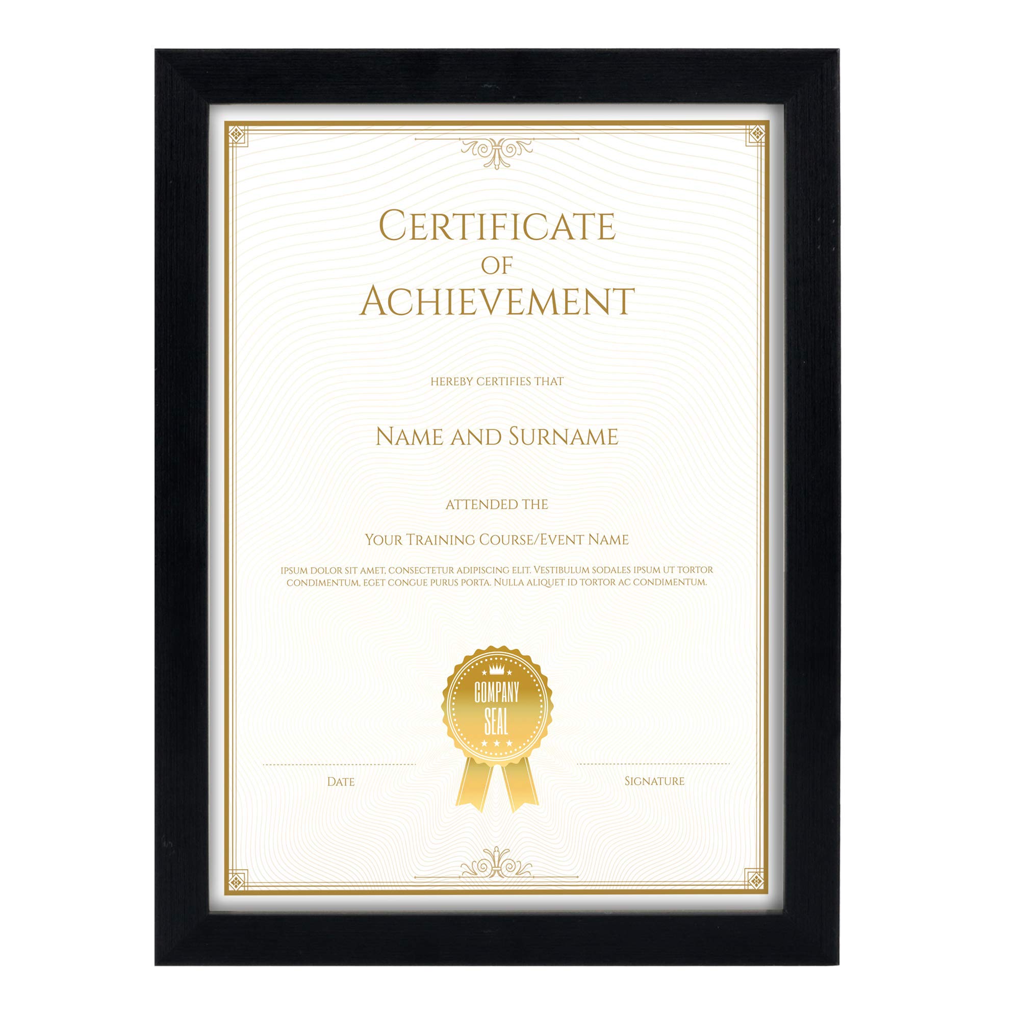 GraduatePro A4 Certificate Frame Black Graduation University Degree Frame with Mount Wood Wall Hanging Tabletop Standing 11x8