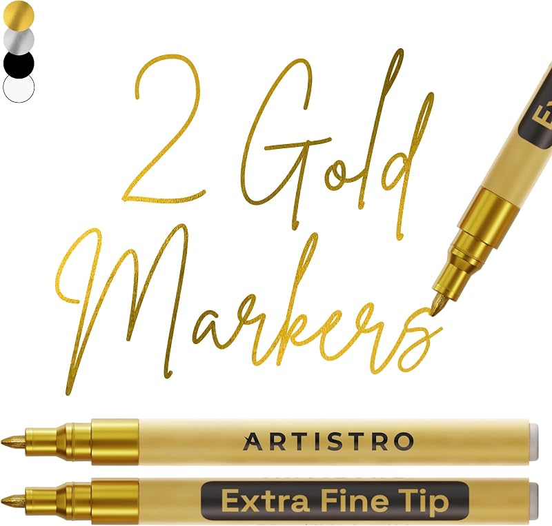 ARTISTRO ARTISTRO 2 Gold Metallic Acrylic Paint Pens 0.7mm Extra Fine Tip