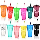 Havawish Inspirational Christian Gift Bible Verse Tumbler Bulk 24 oz Religious Plastic Drinking Cups with Lid Straw for Women's Day Mother Father Grandma Church Sunday School(12 Set,Colour)