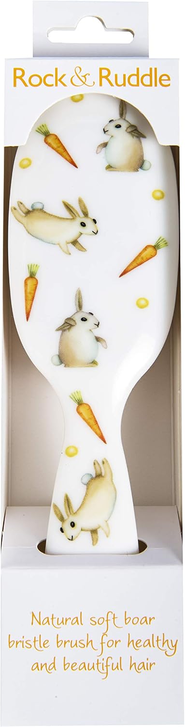 Rock & Ruddle Soft White Natural Boar Bristle Hairbrush for Babies and Young Children. Perfect for Fine Hair Detangling and Smoothing. Little Rabbits Design - Image 4