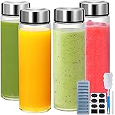 16oz Juice Bottles with Lids,4 Pack Wide Mouth Glass Bottles with Stainless Steel Cap,Reusable Glass Water Bottles for Juicing, Smoothies, Infused Water,Beverage Storage,BPA Free,Leakproof