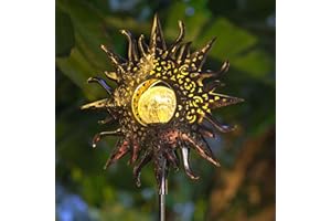 HOMEIMPRO Large Sun Solar Garden Decor Lights Outdoor Garden Gifts Mom Dad, Crackle Glass Metal Stake,Yard Decorations, Waterproof LED Lights for Lawn Patio Ornaments, Mothers Day Gifts for Women