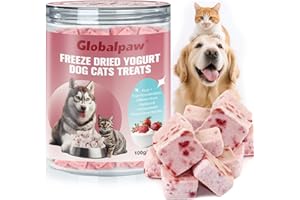 GLOBALPAW Freeze Dried Yogurt Dog Cats Treats Crunchy Snacks with Strawberry100g (3.52oz), High Protein Yogurts Snacks Pets Food for Cats Dogs Training, Crunchy Fruit Snacks for Digestive Health (S, Strawberry)