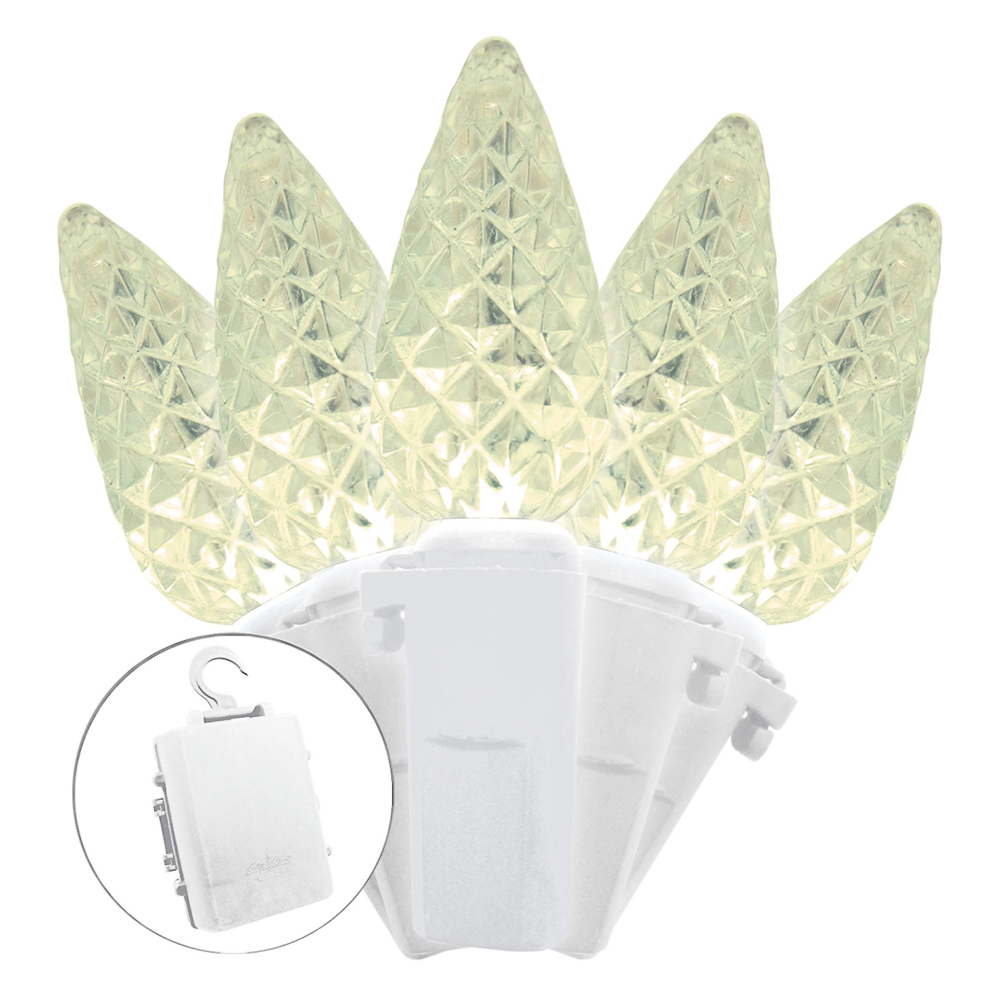 Photo 1 of Brite Star Battery Operated 35 Lt Faceted C6 LED Lights, Warm White, White Wire (Set of 2)