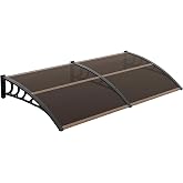 VINGLI Window Awning Door Canopy Exterior, 40" x 80" Awnings for Doors Polycarbonate Cover Patio Door Awning Rain Snow Sunlight Protection Hollow Sheet (Brown Board &amp; Black Bracket)