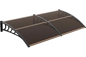 VINGLI Window Awning Door Canopy Exterior, 40" x 80" Awnings for Doors Polycarbonate Cover Patio Door Awning Rain Snow Sunlight Protection Hollow Sheet (Brown Board & Black Bracket)